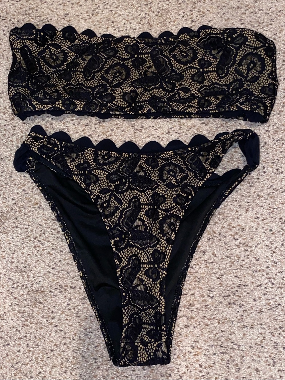 High cut black lace bandeau bikini by Beachsissi size L